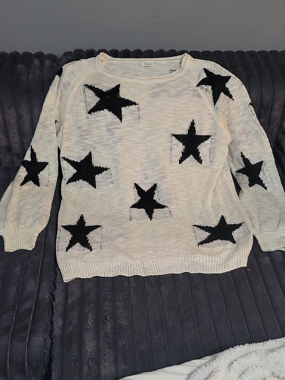 Cream Star-Pattern Crewneck Sweater